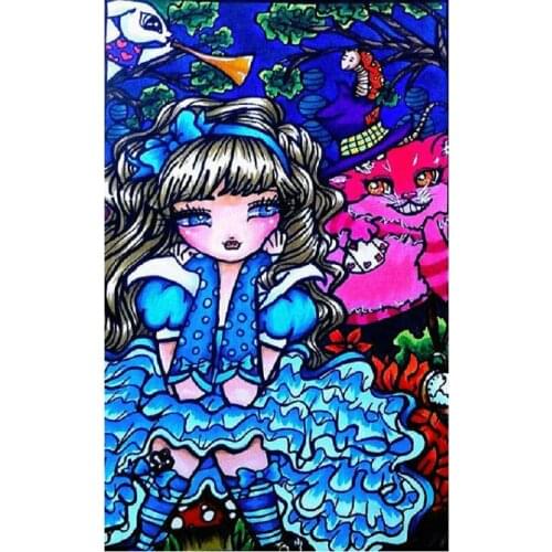 Needlework Diy Diamond Painting Cross Stitch Cartoon girl Diamond Embroidery Girl and cat Children Bedroom Mosaic Painted I63