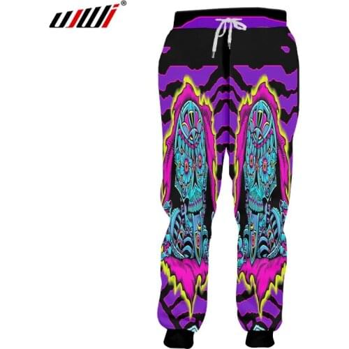 UJWI Unisex Hiphop Elastic Waist Joggers Haren Pants Fall Winter Full Length Pants 3d Print Skull Sweatpants Purple Big Size 5XL