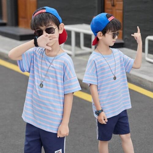Blue Spring Summer Kids Clothes Suit Boys T-Shirt+ Shorts 2pcs/Set Kids Teenage Top Sport Childrens Day Gift Formal High Qualit