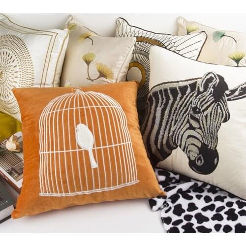 Modern simple embroidery pillowcase uropean American cushion cover orange bird zebra sofa living room car office home decor