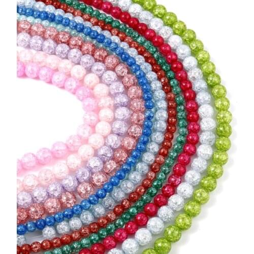 6mm 8mm 10mm Glass Beads Round Ball Multicolor Crack Loose Spacer Beads DIY Making Bracelets Necklace Jewelry Findings,1Strand