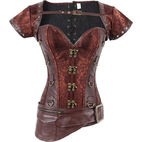 Steampunk Court Corset Sexy Gothic Korset Leather Plus Size Buckle Gorset Top Women Vintage Retro Corselet Goth Lace Up Bustiers