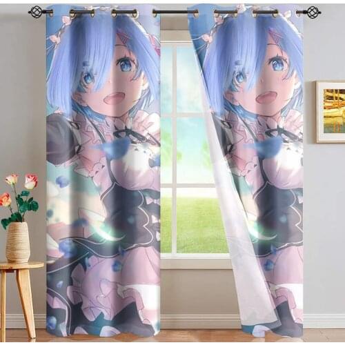 Upetstory Re Zero Anime Curtains for Kitchen Bedroom Window Treatment Drapes Anime Curtains for Living Room Girls Kids Room Deco