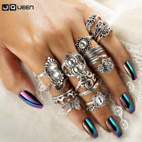 16 Pcs Fashion Palm Heart Midi Finger Knuckle Ring Set Vintage Witcher Crystal Flower Eye Rings For Women Boho Jewelry Love Gift