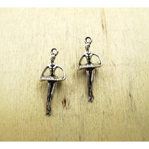 20pcs-- 25x10mmBallerina Charms Mini 3D Ballet Dancing Girl Charm DIY necklace/ bracelets charms antique silver tone