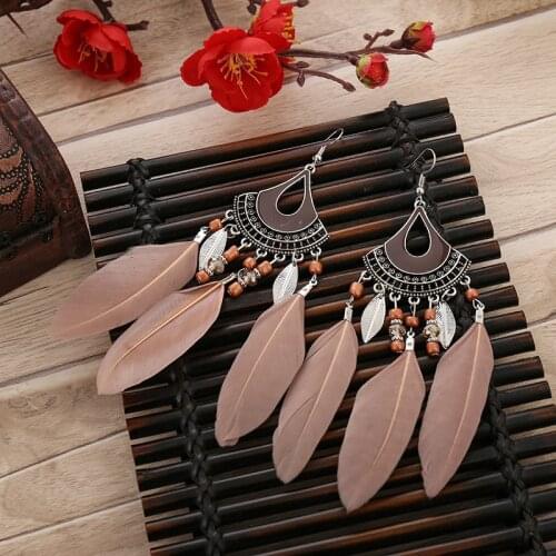 2020 Bohemian Feather Tassel Earrings Ohrringe Silver Color Alloy Vintage Statement Earrings Boho Indian Jewelry Kolczyki