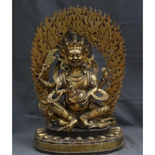 28" Tibet Bronze Gilt Buddhism King Kong 4 Arms Mahakala Jambhala Buddha Statue