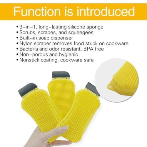 3 in1 Kitchen Cleaning Brush Silicone Dishwashing Multifunction Brush Vegetable Fruit Dish Washing Cleaning Brushes Pan Scrubber
