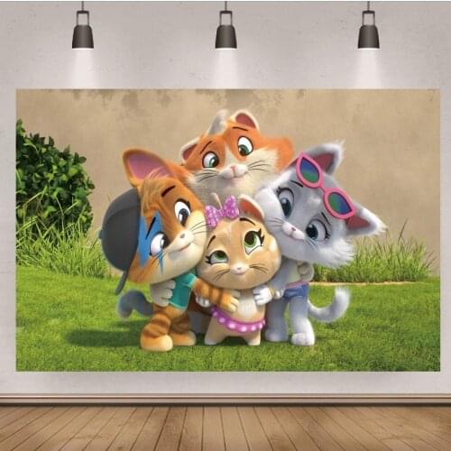 44 Cats Backdrop Kids Birthday Party Supply Photography Banner Gatti Bow Blue Lightning Vinyl Photo Background Props