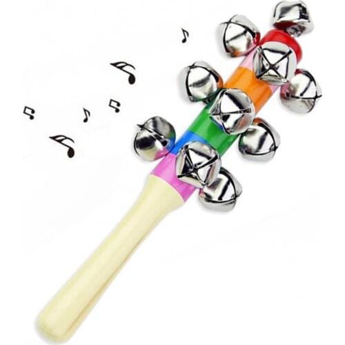 60% Hot Sale Multicolor Wooden Jingle Bells Stick Shaker Rattle Musical Instrument Kids Puzzle Color Handbell Toy Baby Rattles