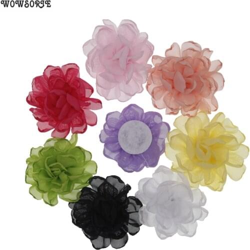 7cm Boutique DIY Flowers Fabric Chiffon Flowers Without Clips Christmas Accessory Wedding Girls Hair Accessories 10pcs/lot