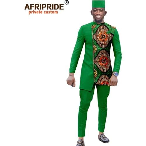 African Traditional Clothing for Men Print Coats Outwear Ankara Pants and Tribal Hat Dashiki Outfits Plus Size Pockets A2016039