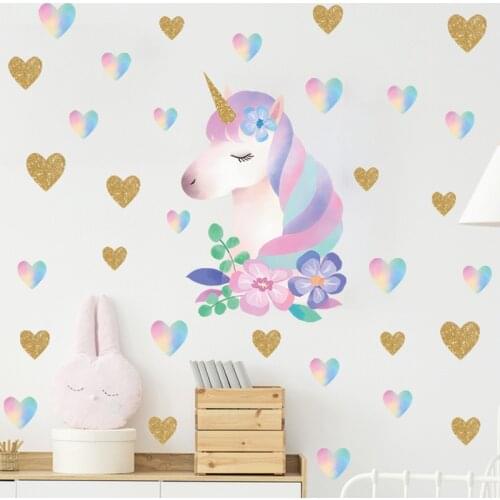 Watercolour Unicorn Wall Sticker Baby Kids rooms Decor Decals Removable Vinyl Wall Murals Home Decorative Girls room PVC Posters