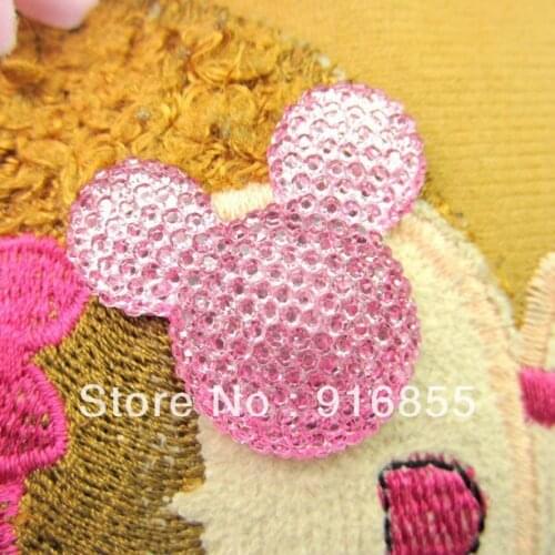 Free shipping!Wholesale 50pcs/lot 35*30mm light pink mickey head shape flatback Resin rhinestone for DIY decorative