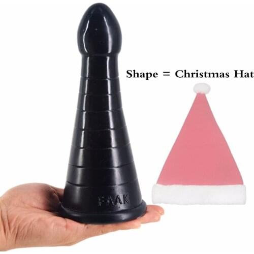 Big anal plug christmas hat design stuffed stopper anus massage big dildo Xmas gift sex toys for women couples flirting toy