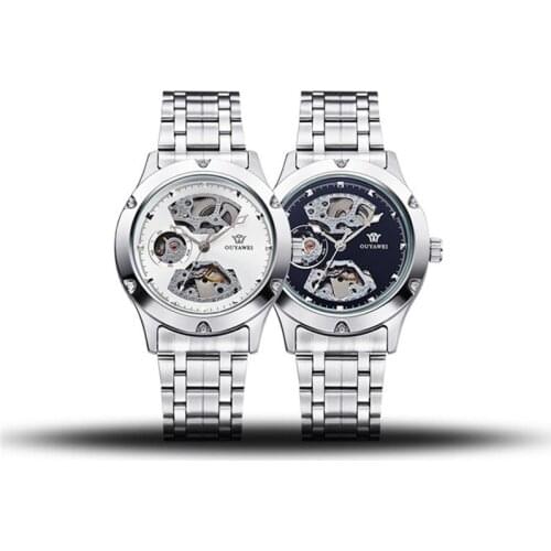 Automatic mechanical watch hollow steel belt through bottom waterproof mens casual fashion watch