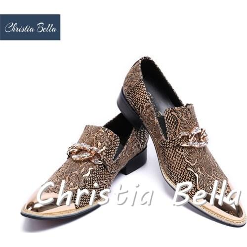 Christia Bella Brand Mens Leather Dress Shoes Metallic Toe Mens Glitter Shoes Genuine Leather Wedding Shoes for Men Plus Size 47