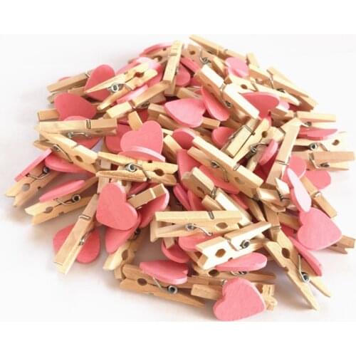 50Pcs/Lot Handicrafts Photos Papers Clothes Pegs Home Bachelorette Party Decorations Mini Romantic Loving Heart Shape Wood Clips