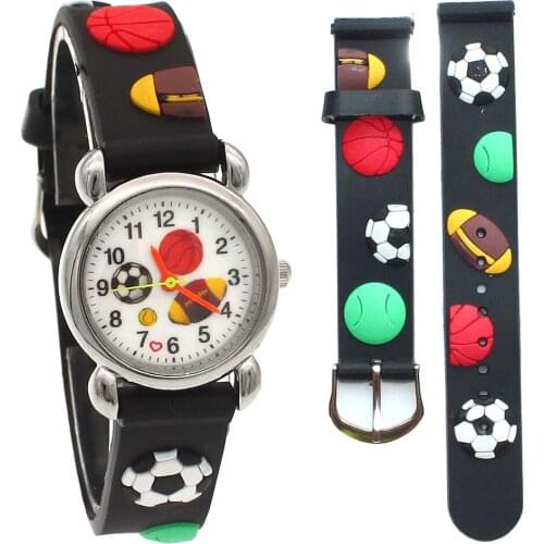 New 3D Cartoon Balls Pattern 3D Rubber Strap Children Watch Fashion Kids Quartz Wristwatch for Boys Students 2018 Cartoon Sports