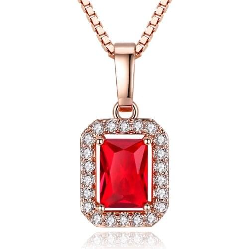 HPXmas Red Square Princess cut Exquisite Crystal Pendant Rose Golden Choker Necklace Women Jewelry Valentines Ladies Gifts B64