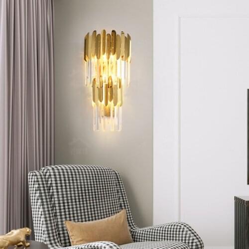 Stainless steel crystal wall lamp living room lamp postmodern TV background wall lamp bedroom bedside lamp aisle decorative lamp