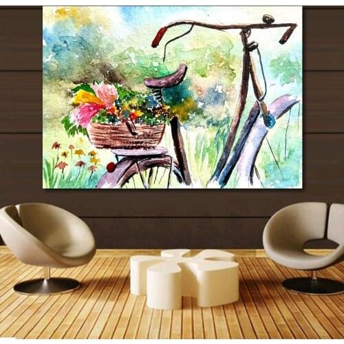 JQHYART Abstract Painting Flowers With Bicycle Wall Pictures For Living Room Canvas Art Home Decor Modern No Frame Oil Painting