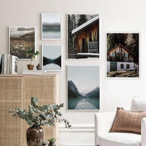 Mountain Forest Lake Landscape Canvas Painting Chic Farmhouse Posters and Prints Nordic Wall Art Modern Home Decoration Pictures