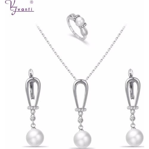 Kfvanfi Simple Classic Imitation Pearl Jewelry Sets Gold Color Zinc Alloy Rhinestones Beads Elegant Jewelry Sets Bridal Wedding