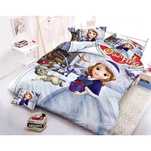 Sofia Princess bedding sets for kids bedroom decor twin size duvet covers bed sheets 2-4 pcs kids home coverlets bedspread Blue