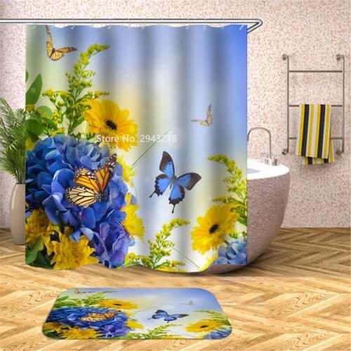 Beautiful Sunflower Balloon Color Pattern Waterproof and Mildewproof Washable Shower Curtain with Hook Home Bathroom Decoration