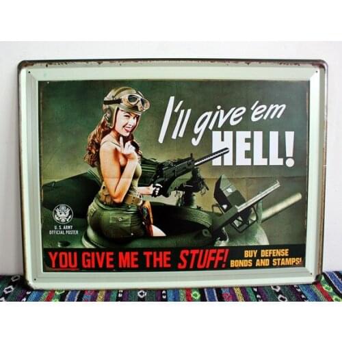 30pcs/lot Metal Sign shabby chic I will give 'EM HELL Vintage Tin signs Decoration House Cafe bar Metal signs Poster decor