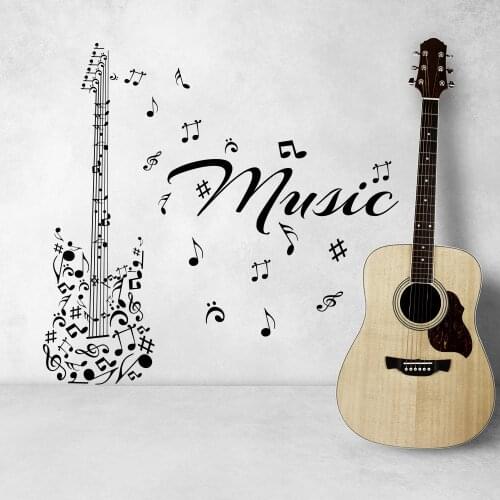 Musical Series Art Wall Decal Music Notes Made Up Guitar Pattern Special Designed Wall Stickers Vinyl Wallpaper Art Decor WM-272