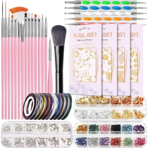 Nail Dotting Kit 3D Effect Stickers Nail Art Tool Set Clean Brush Manicure Pens Diamond Ornaments Nail Lines Kits DIY