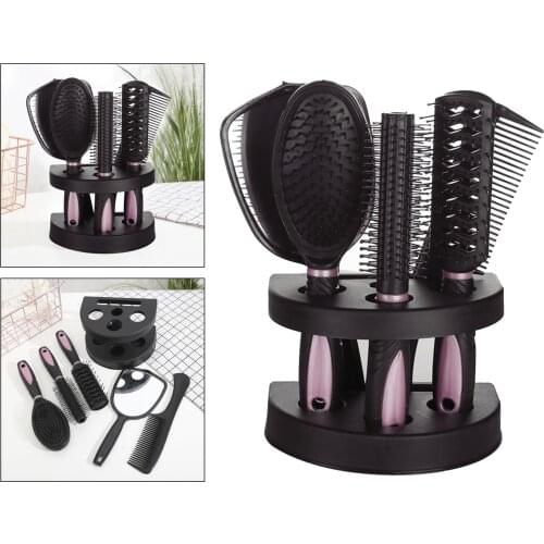 New 5x Professional Salon Hair Brush Comb Set Mirror & Stand Holder Pack Hair Curly Combs Highlighting Combs