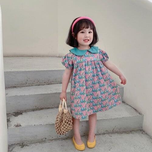 1-8 Year Girls Princess Dress for Kids Summer Fairy Puff Short Sleeve Elegant Birthday Party A-line Children Sundress Clothes