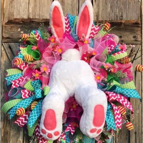 Easter Rabbit Wreath Bunny Decoration Garland Wall Front Door Hanging Ornament QX2E