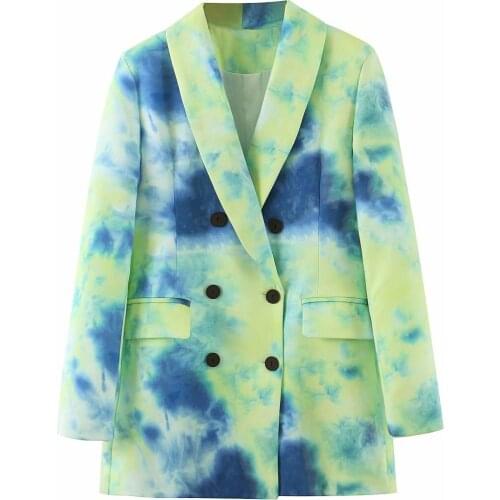 Womens fashion blazer autumn new style tie-dyed gradient color suit collar double-breasted long-sleeved suit jacket female