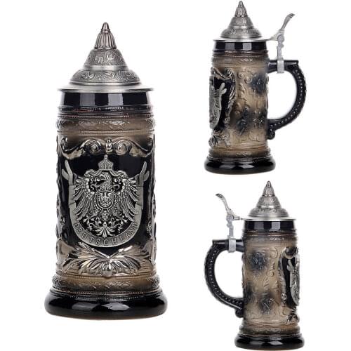 600ml Beer Mug German Coats of Arms Medallion Tankard with Petwer Lid for Mens Husband Fathers Gifts