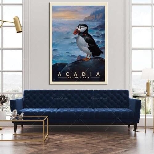 Acadia National Park Puffin, National Park Poster, Maine National Park, Minimalist Art Prints, Location Style Prints, Home Decor