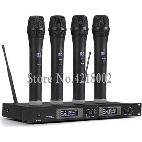 Professional UHF Handheld Karaoke Microphone Wireless System 4 Channel Cordless Mic with LCD Display