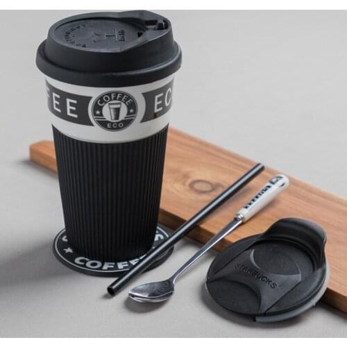 Simple ceramic mug coffee cup with lid and spoon office artistic mug 400ml coffee mug Christmas gift
