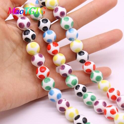 12mm Colorful Round Ceramic Beads For Jewelry Making Necklace Bracelet Black/Green/Red/Purple Dot Porcelain DIY Bead Accessories