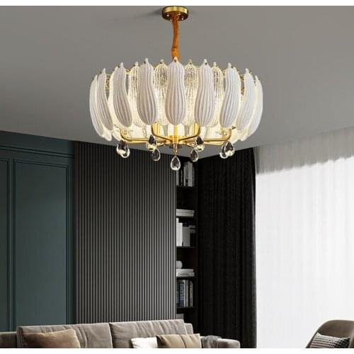 Chandelier villa luxury crystal ceiling lamp salon furniture living room lamp all copper high-end restaurant indoor ceiling lamp