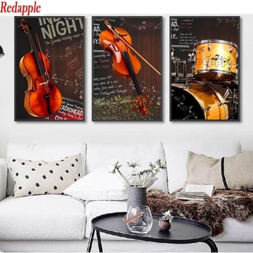 Violin Musical Instrument diamond embroidery mosaic diamond painting full square round stitch cross 3 pcs Music Decoration art