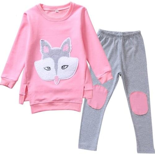 Girl Sportswear Spring Autumn Tracksuits Clothing Set Long Sleeve Fox T-shirt + Pants Fashion Sports Set for 6 8 10 12 14 year
