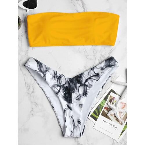 Bathing Suit Women Tube Top Print Bikini Set Push-Up Swimsuit Women Bikini 2021 Mujer Beachwear Padded Swimwear Swimming Suit