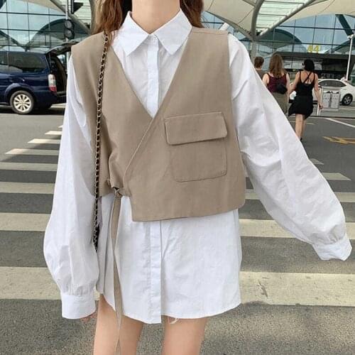 Vests Women Preppy Style Oversize M-4XL Cropped Fashion Waistcoat Ins Casual Solid High Street All-match College Ulzzang Clothes