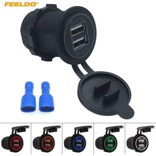 1PC Car 5V 4.2A Dual USB Charger Power Socket Adapter With 5-Color LED Light for Motorcycle Auto Truck Boat Cigarette Lighter