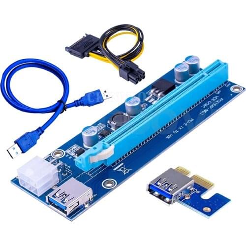 100Pcs/Lot 006C 006S USB 3.0 PCI-E Express 1X to 16x Extender Riser Card SATA 15pin Male to 6pin Power Cable for Bitcoin Miner
