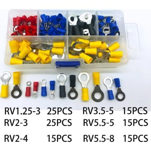 110pcs Ring Terminal Copper Crimp Connector Insulated Cord ring End Terminal Set Wire Terminals Connector